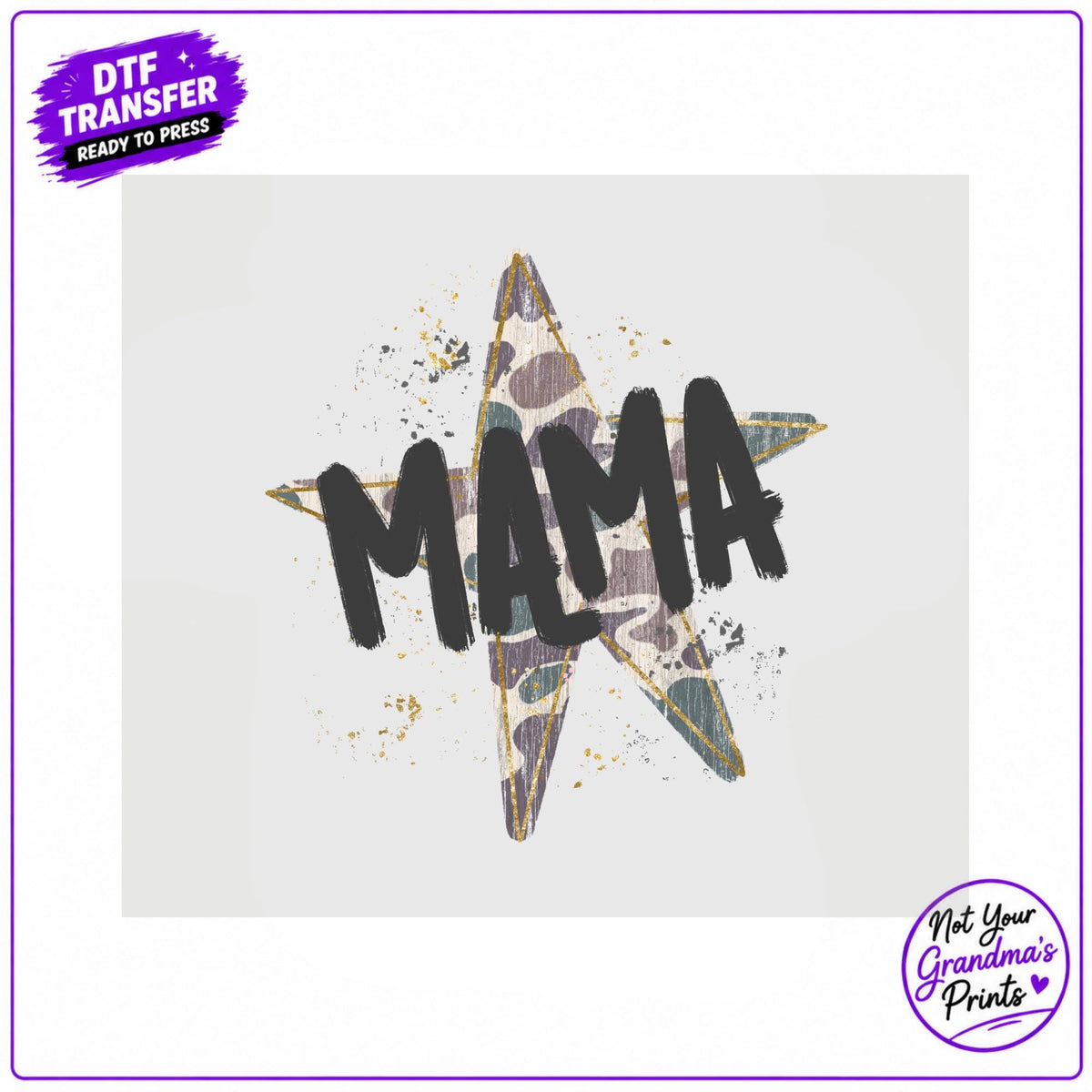 Mama Star DTF Transfer: Camo Splatter Design (Ready-to-Press)