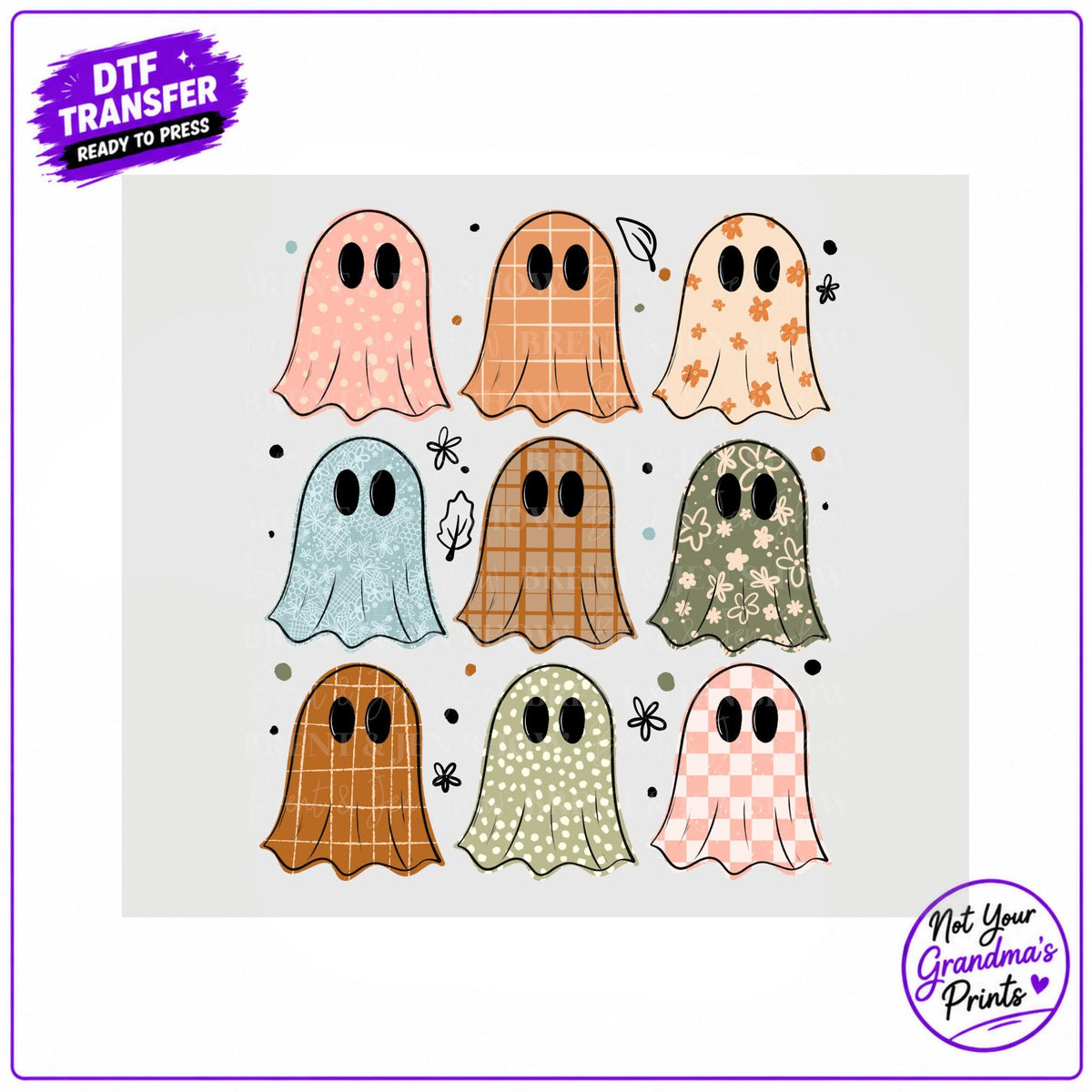 Patterned Ghosts DTF Transfer: Floral, Plaid, Check Prints (Ready-to-Press)