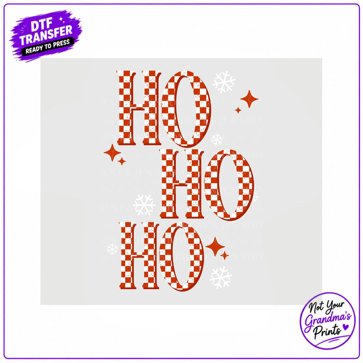 Retro Christmas Checkered Lettering DTF Transfer (Ready-to-Press) - Ho Ho Ho