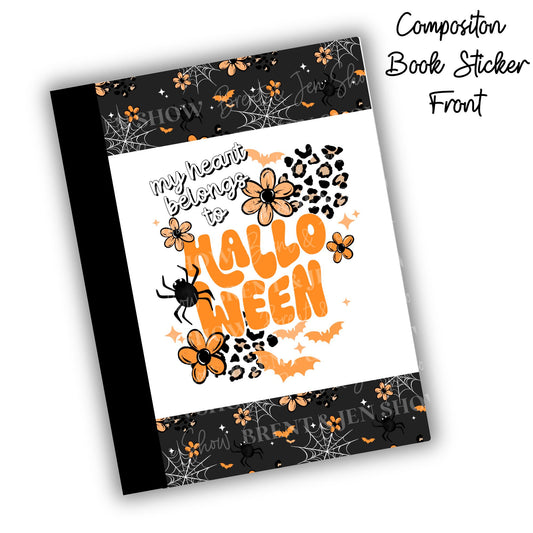 My Heart Belongs to Halloween Composition Notebook Cover Stickers, Vinyl Front Back Set