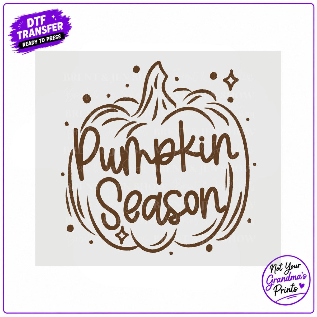 Pumpkin Season DTF Transfer: Brown Script, Hand-Drawn Pumpkin (Ready-to-Press)