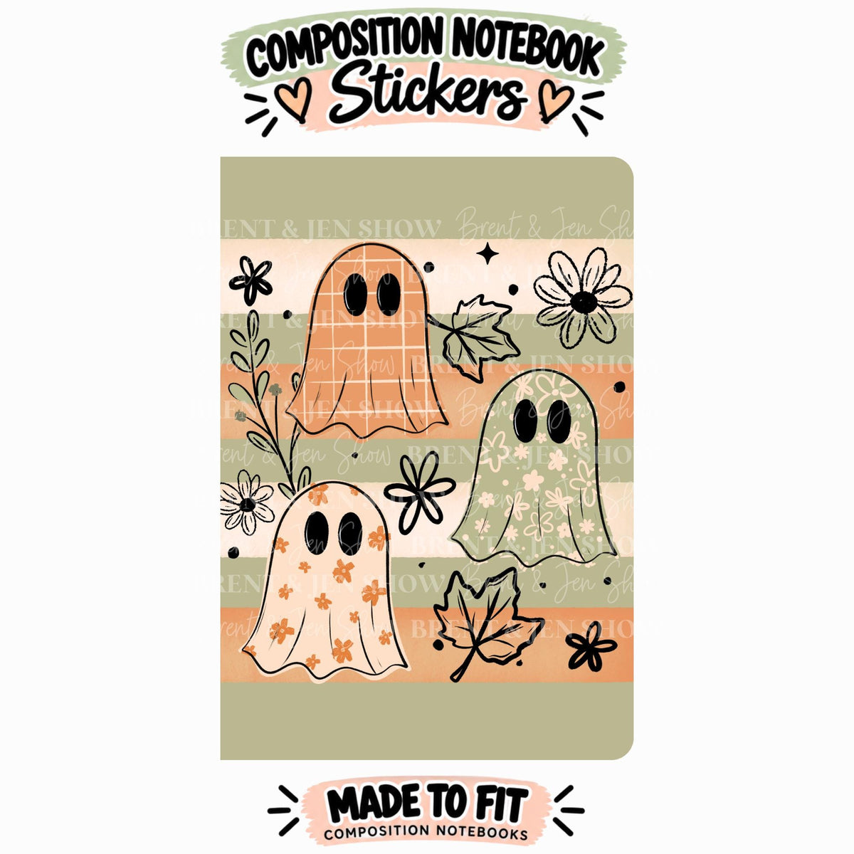 Fall Ghost Composition Notebook Cover Stickers, Vinyl Front Back Set