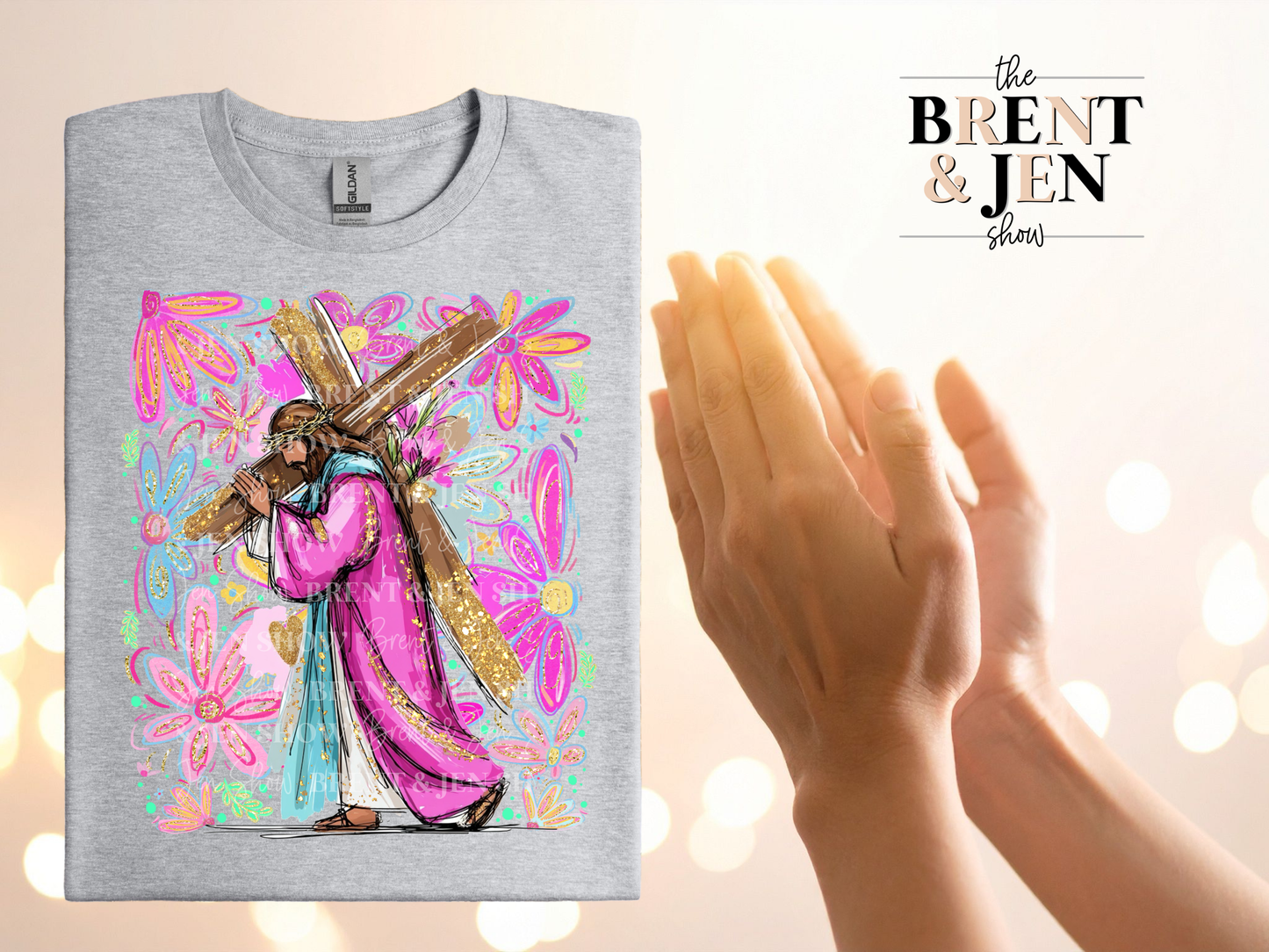 Jesus Carrying The Cross Floral T Shirt