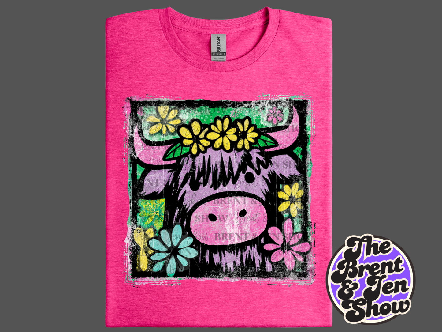 Retro Highland Cow T-Shirt Template