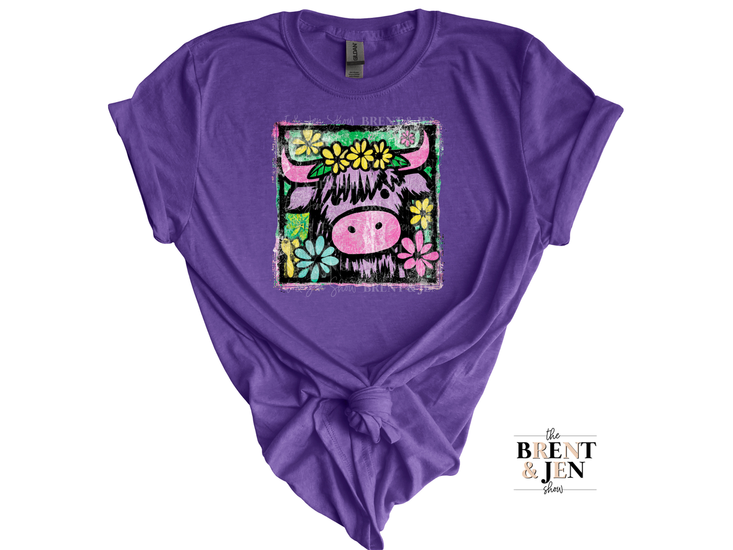 Retro Highland Cow T-Shirt Template