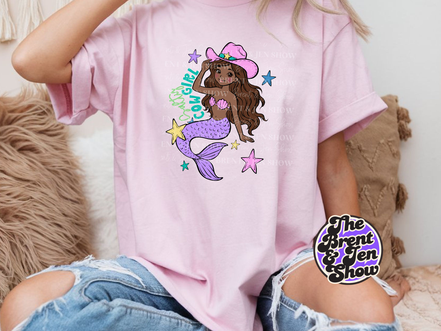 Cowgirl Mermaid T-Shirt: Whimsical Western Sea Creature Graphic Tee