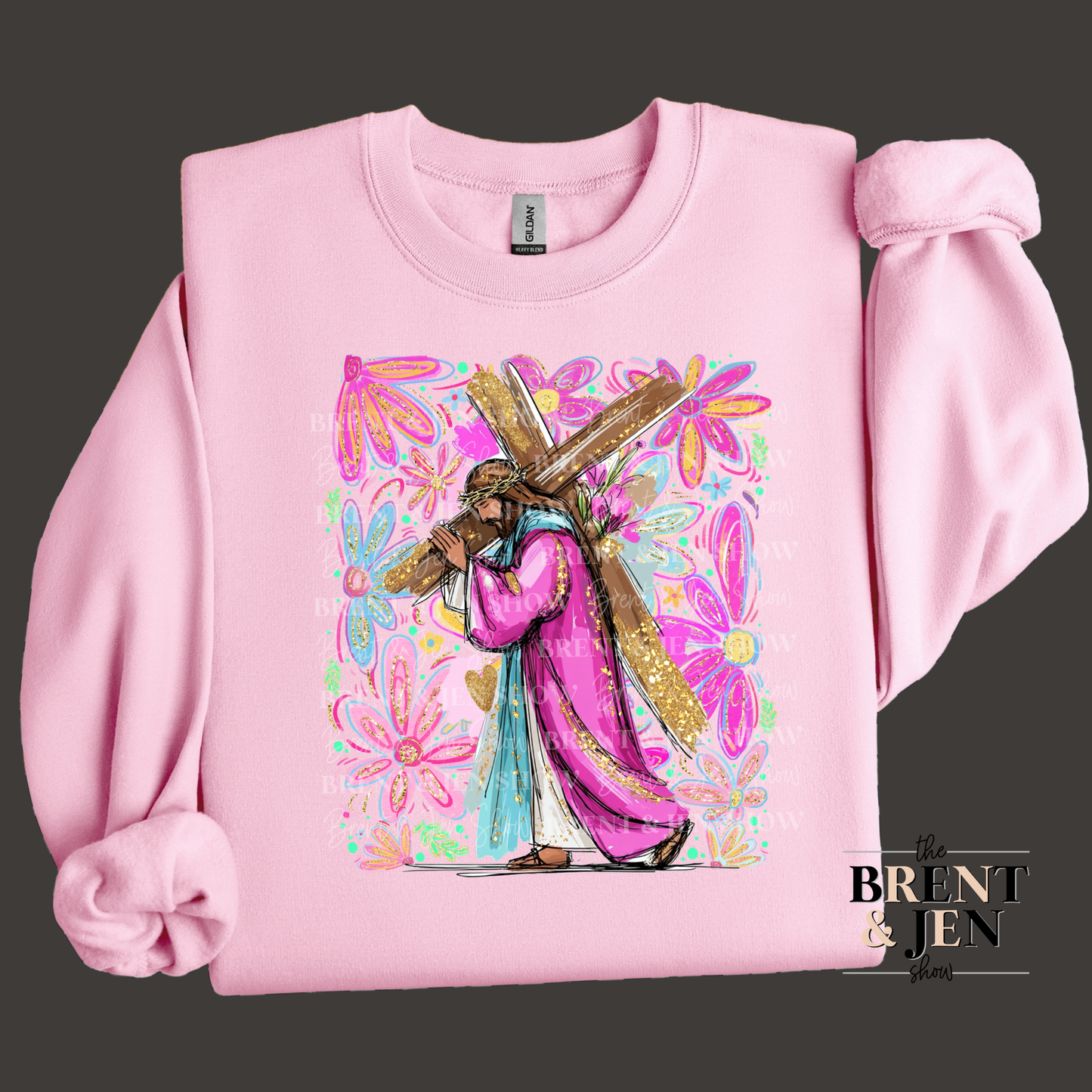 Jesus Carrying The Cross Floral Sweat Shirt