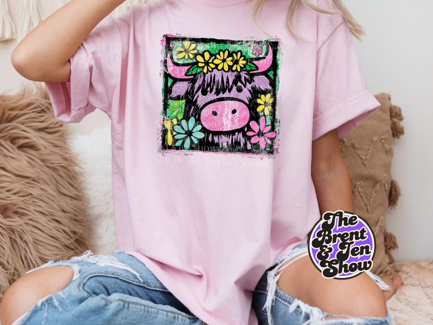 Retro Highland Cow T-Shirt Template