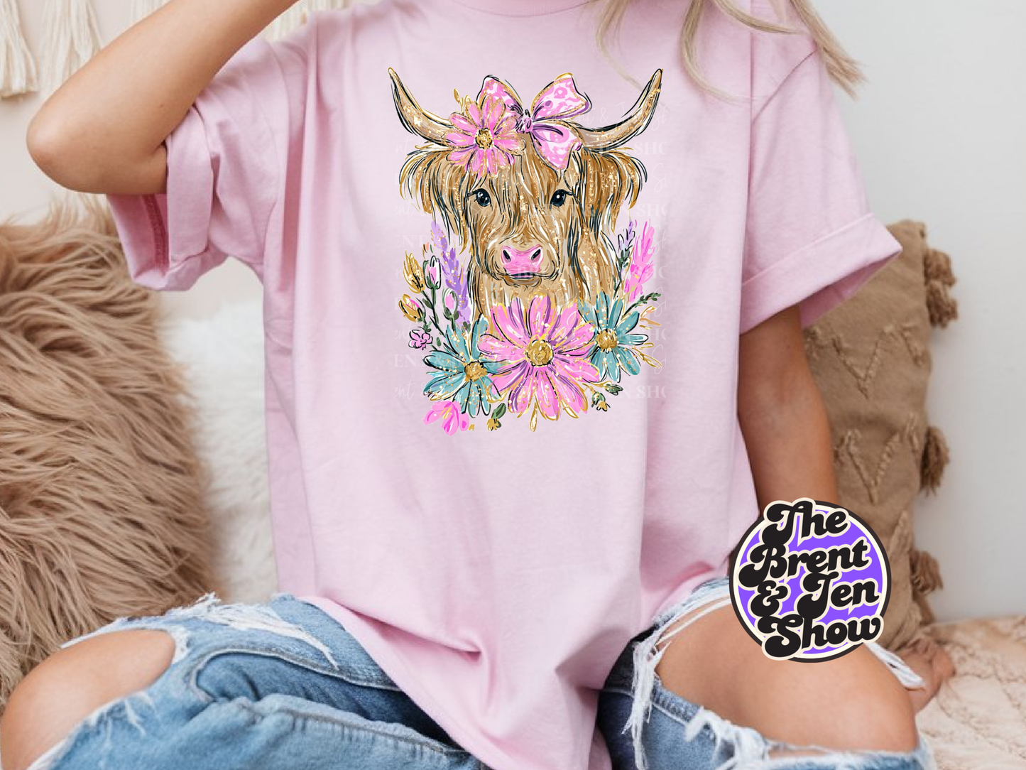 Floral Highland Cow T-Shirt