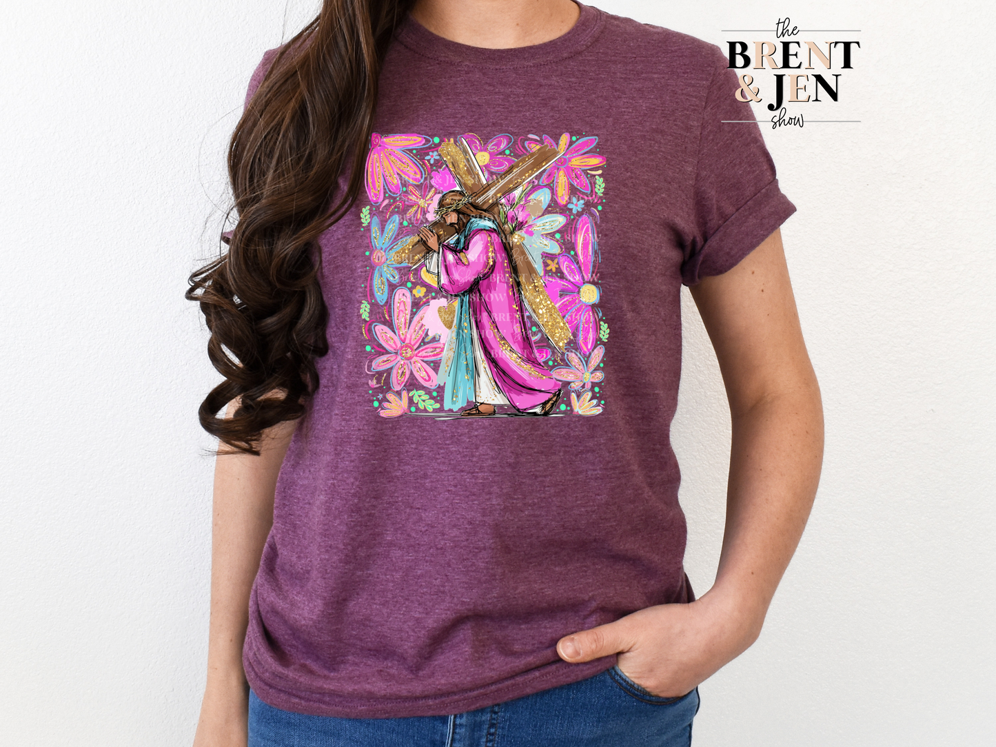 Jesus Carrying The Cross Floral T Shirt