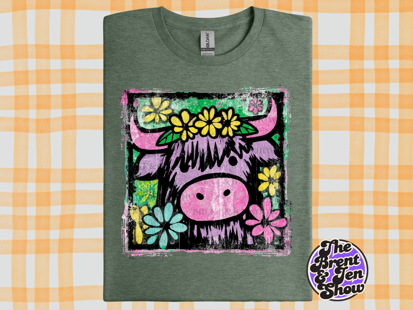Retro Highland Cow T-Shirt Template