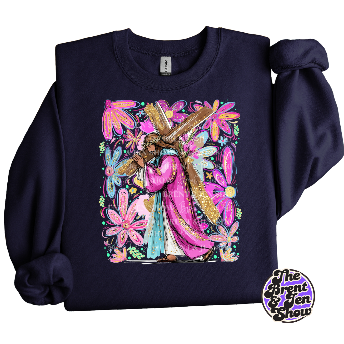 Jesus Carrying The Cross Floral Sweat Shirt