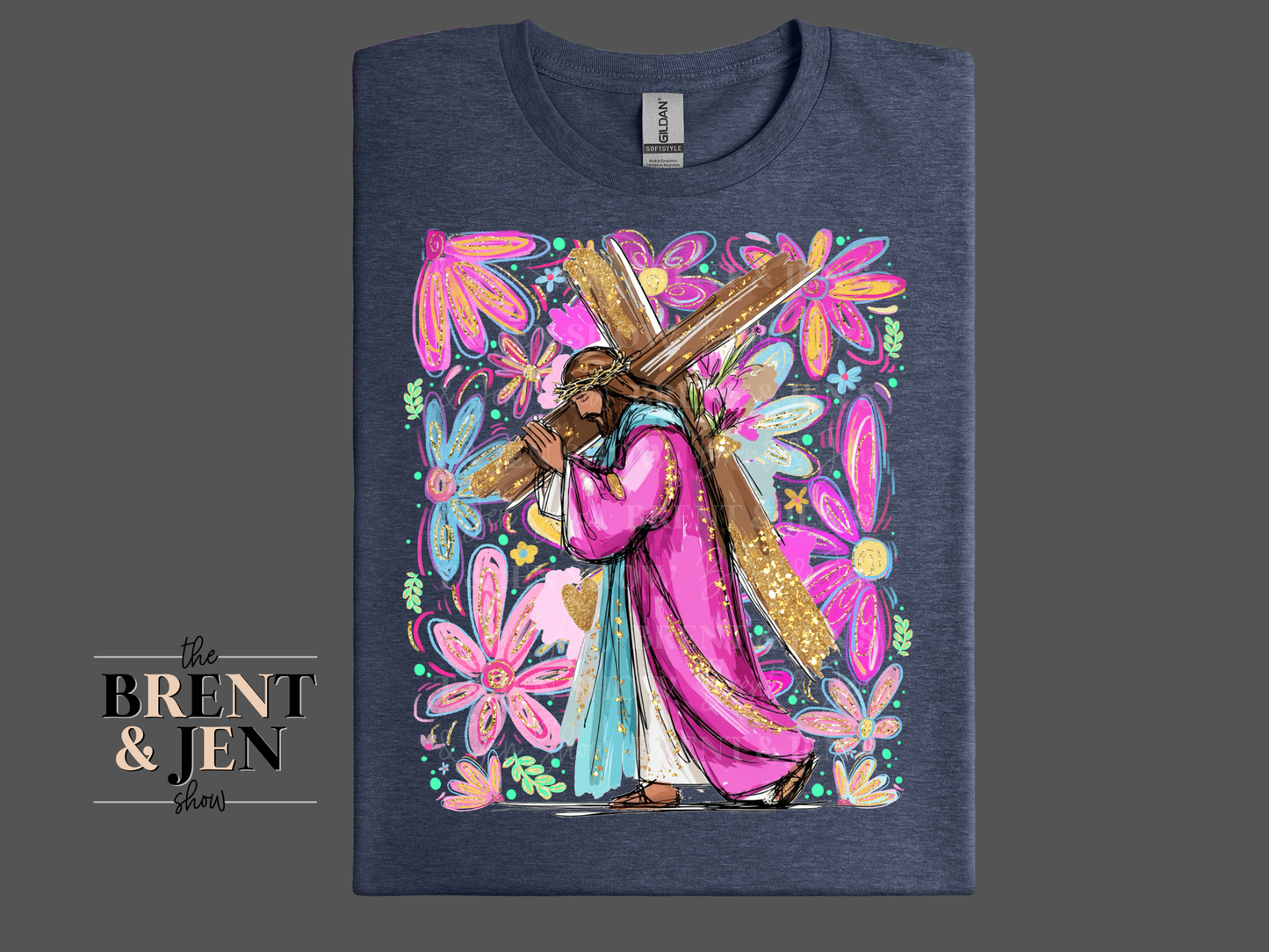 Jesus Carrying The Cross Floral T Shirt
