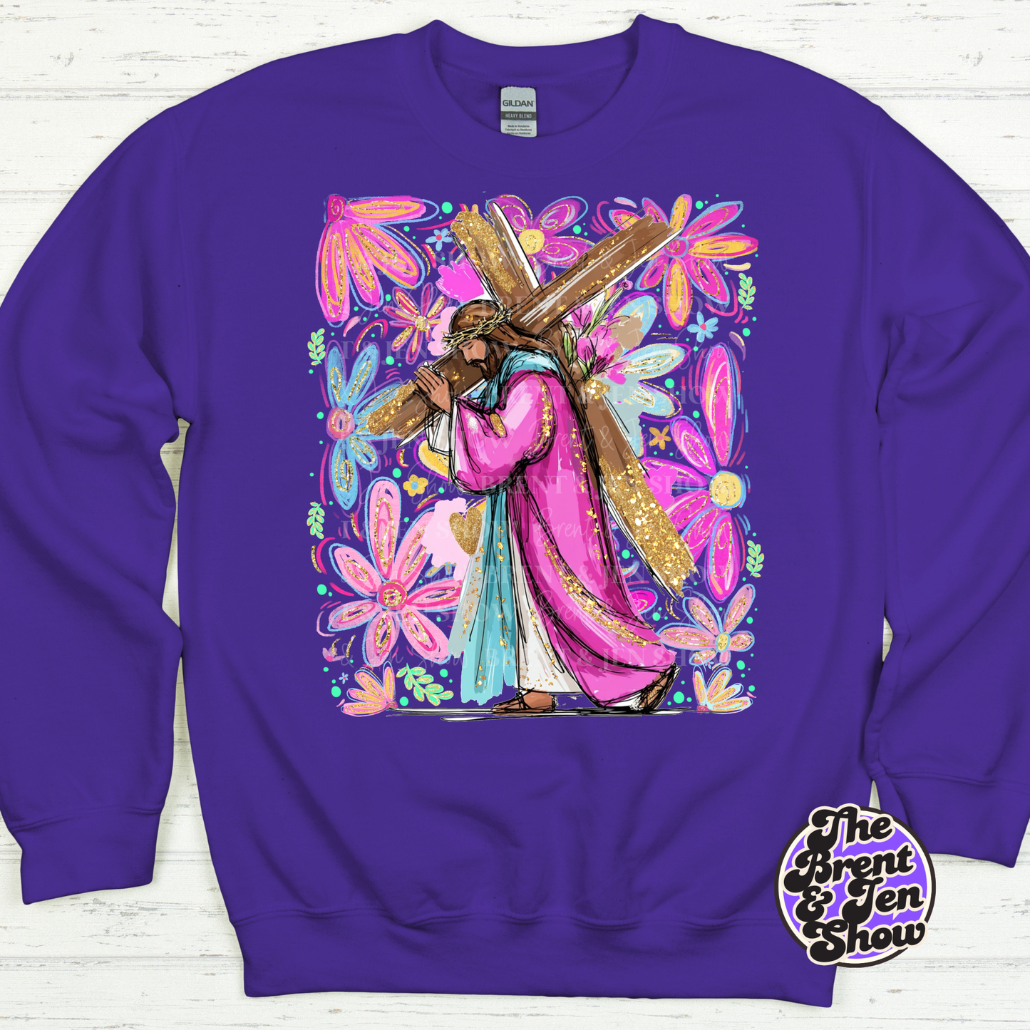 Jesus Carrying The Cross Floral Sweat Shirt