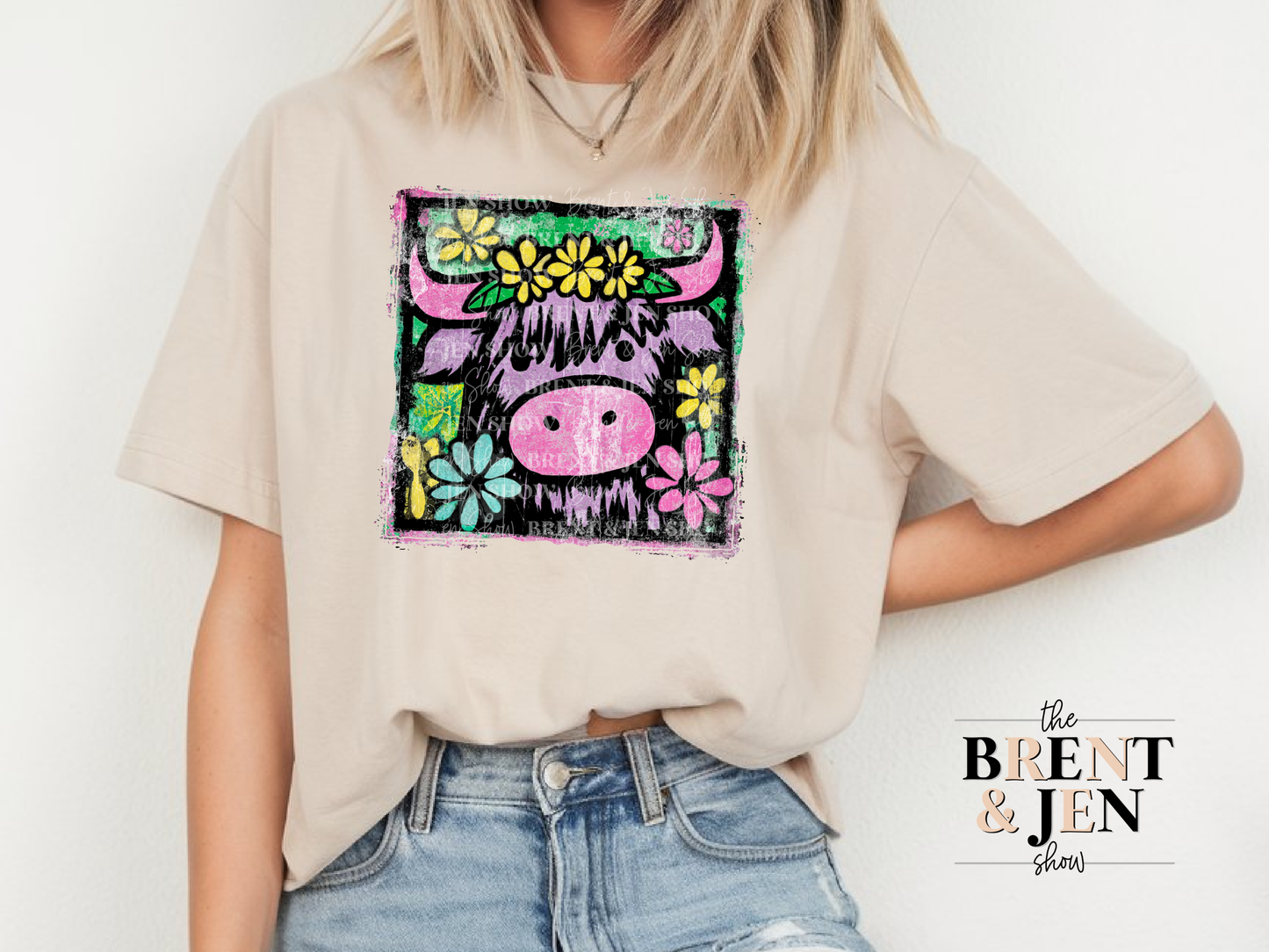 Retro Highland Cow T-Shirt Template