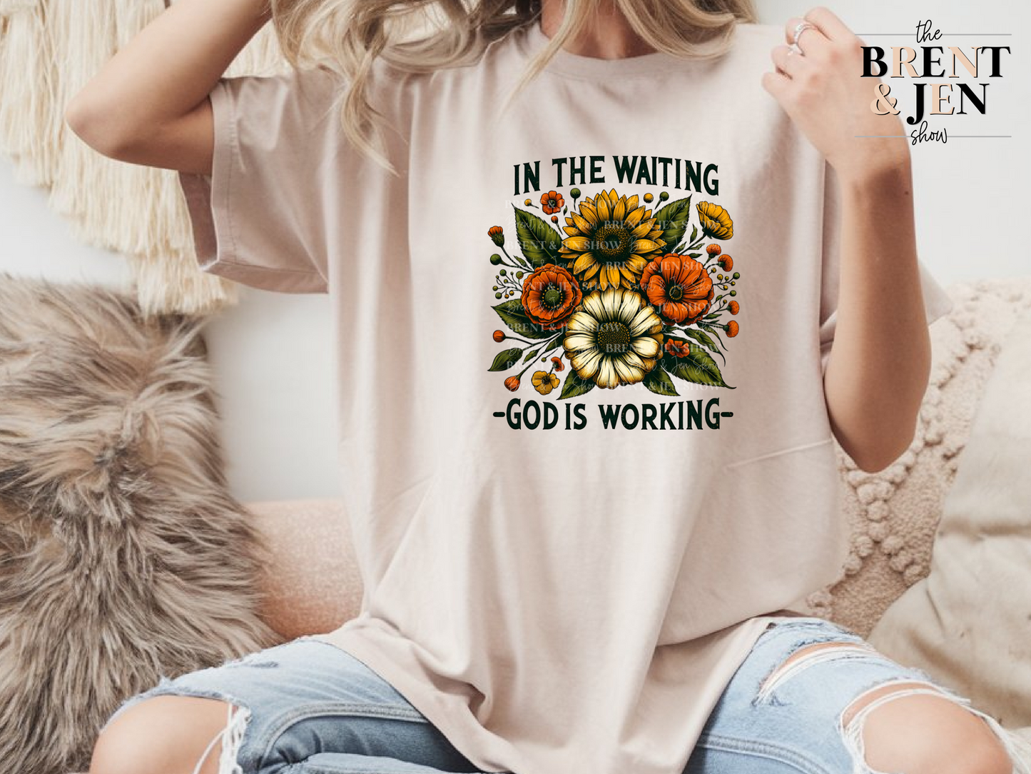 In The Waiting, God is Working, Floral Religious T-Shirt