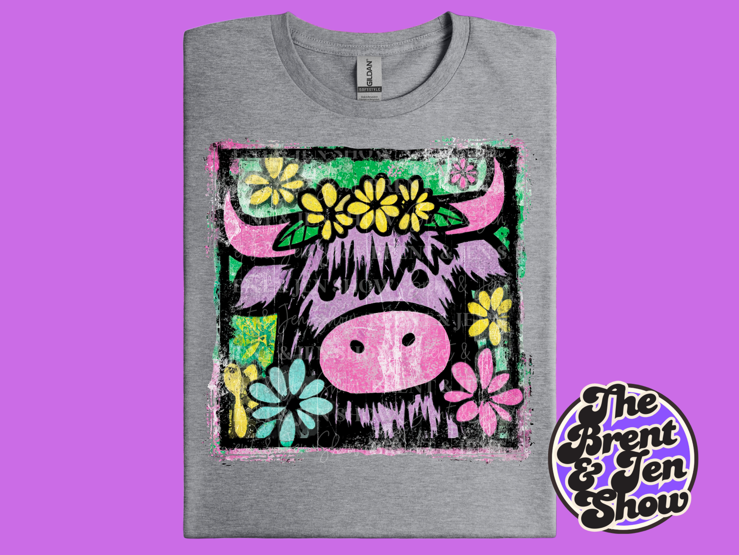 Retro Highland Cow T-Shirt Template