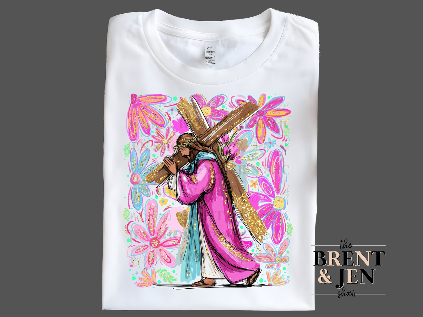 Jesus Carrying The Cross Floral T Shirt