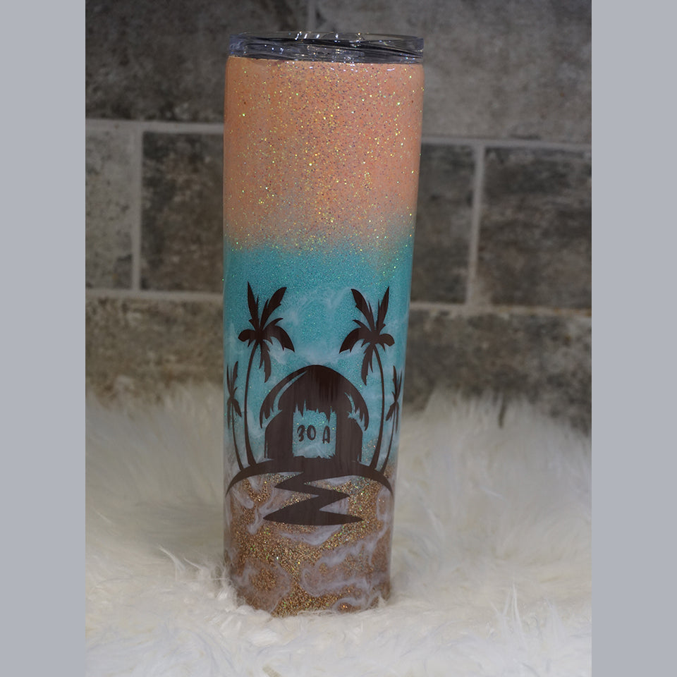 Customizable Beach Glitter Tumbler - Add Your Quote