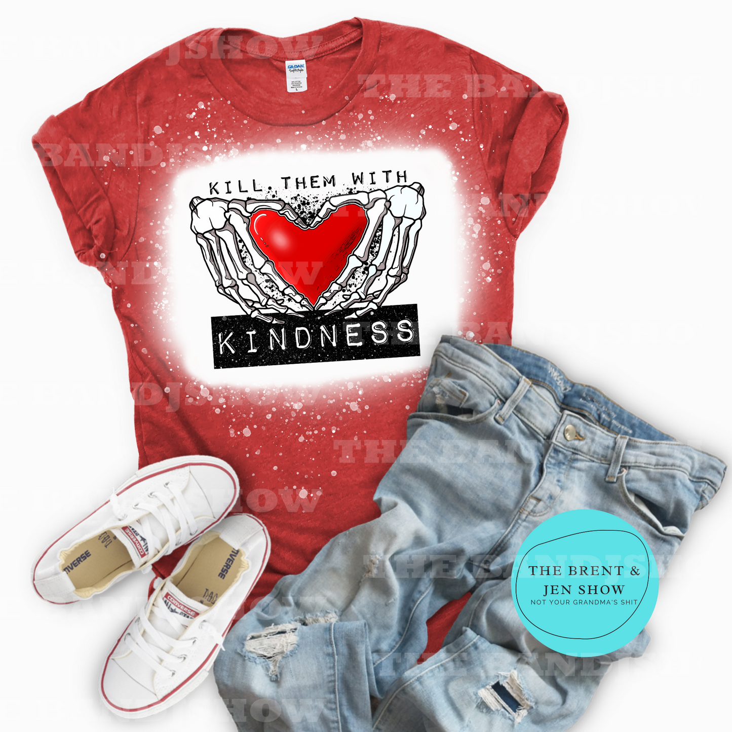 Kill them with Kindness T shirt Heather Red Bleached