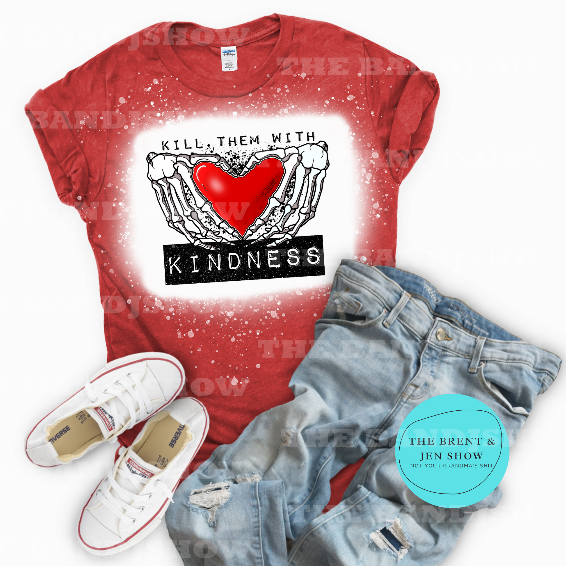 Kill them with Kindness T shirt Heather Red Bleached