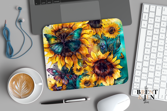 Sunflower Butterfly Mouse Pad