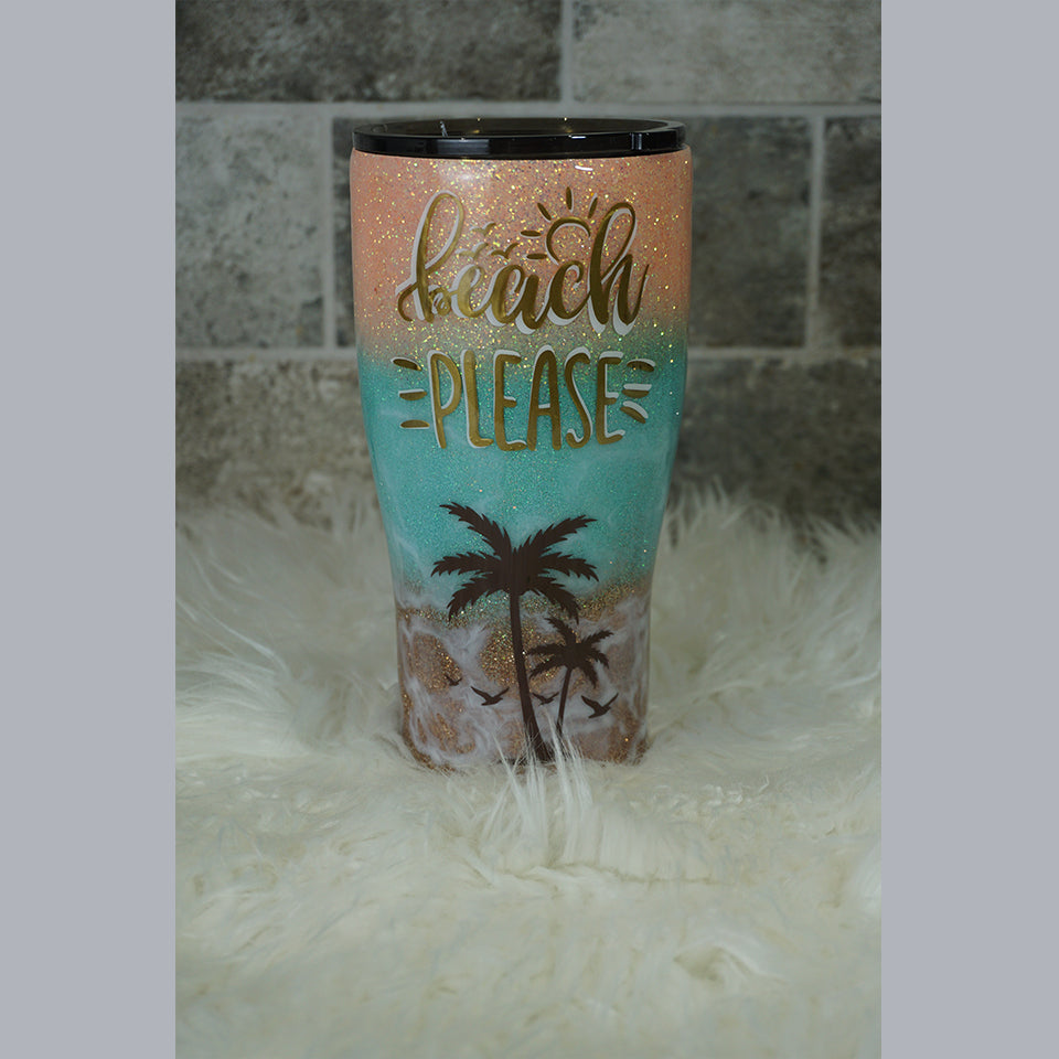 Customizable Beach Glitter Tumbler - Add Your Quote