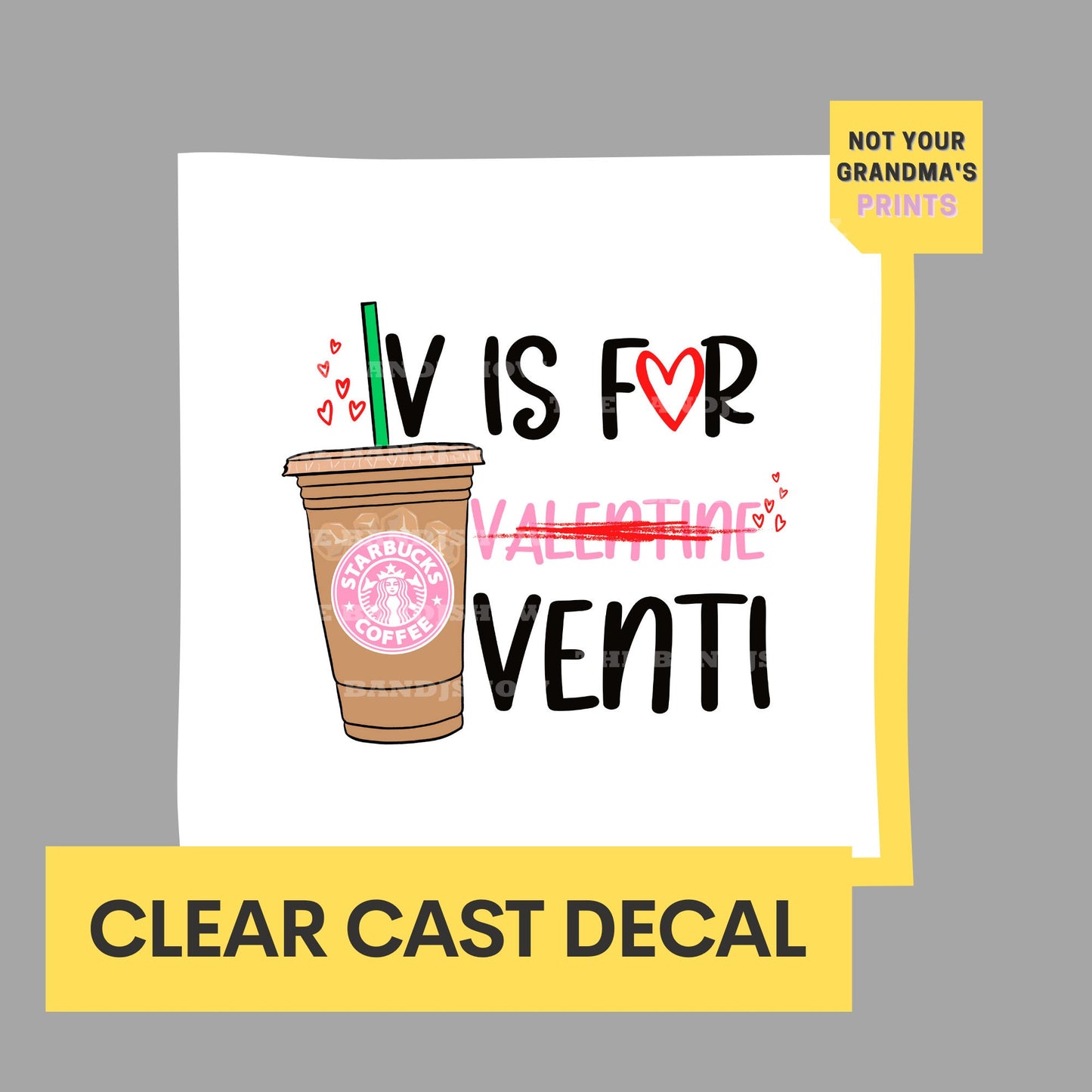 V is For Venti | Coffee, Starbucks, Anti Valentines Decal - Clear Cast Decal for Tumblers,  Laptops etc.